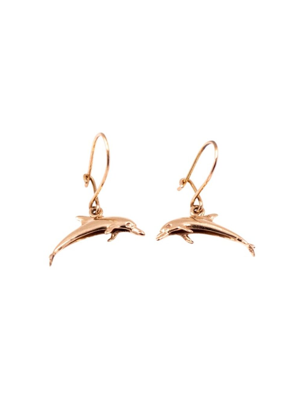 14K Yellow Gold Dolphin 1 Inch Dangle Earrings Beach Ocean Jewelry